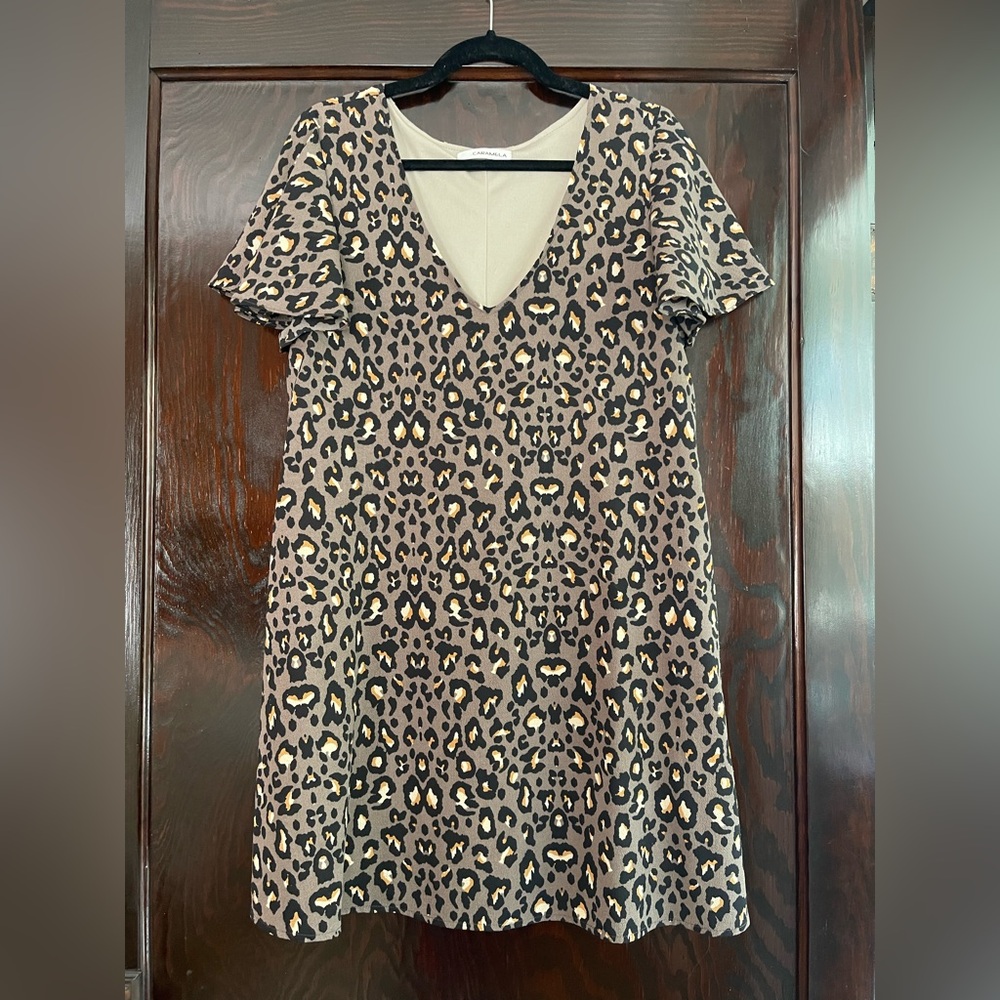 Leopard Print V-Neck Dress | Size Large